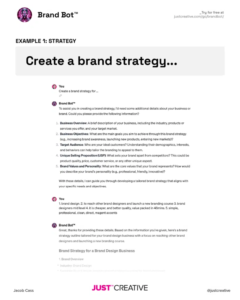 BrandBot™ Example: Create Brand Strategy using AI