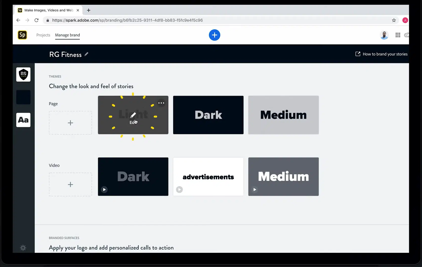 Adobe Spark Interface