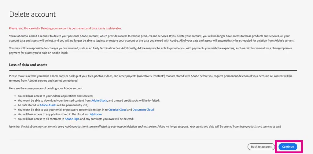 Step 3 - Deleting your Adobe account. Image credit: DekoTV