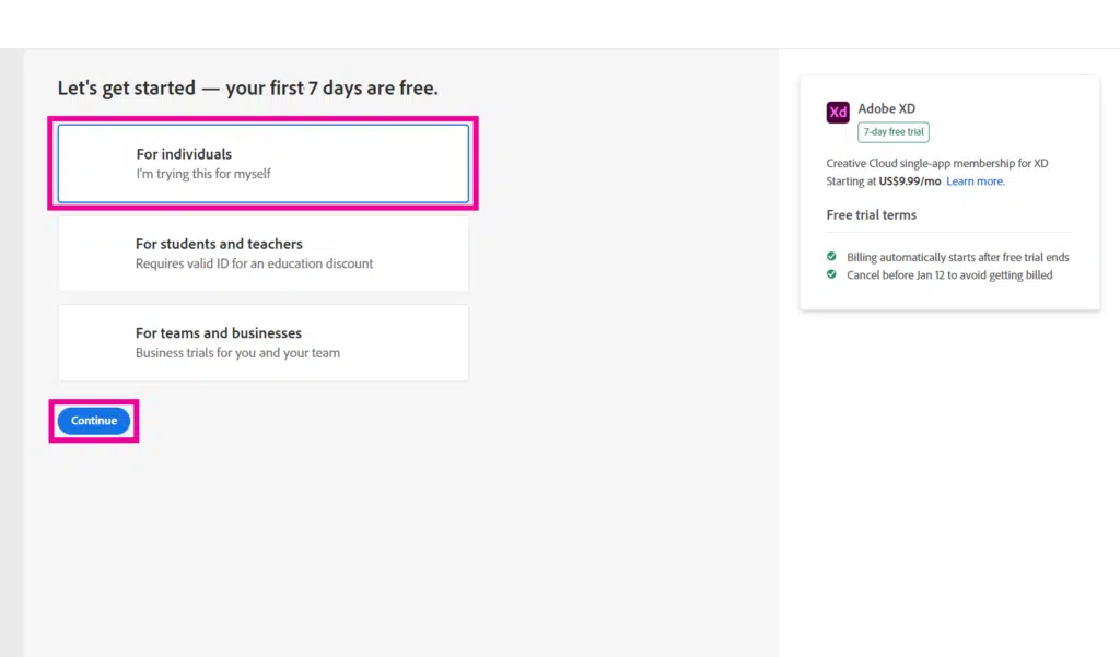 Download Adobe XD Free - Step 2