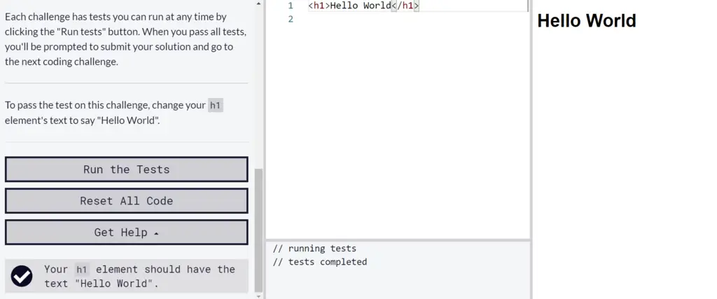 FreeCodeCamp free online coding course test