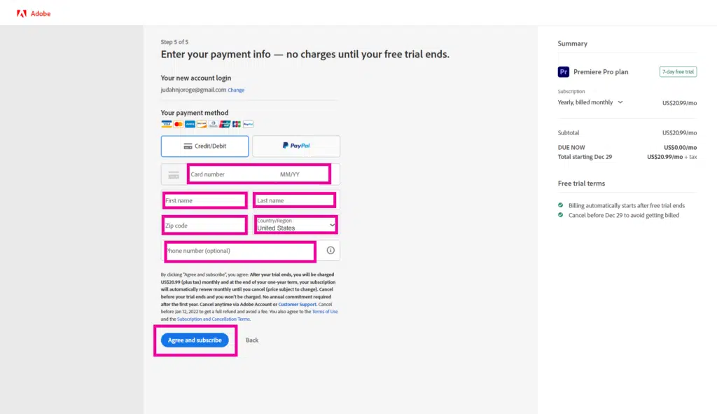 Step 2: Enter your credit card and payment details